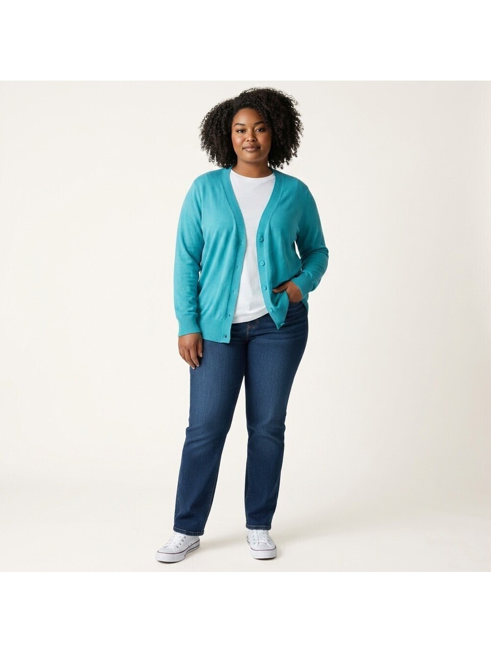 Coldwater Creek Cardigan Women XL Blue Button Up V-Neck Long Sleeve Cotton Knit